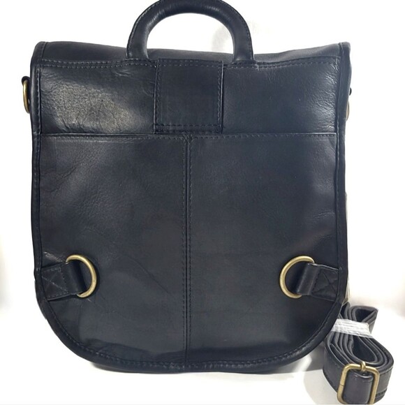 HOBO International Black Leather Saddle Bag Crossbody Backpack Brass Accents NWT - Picture 6 of 16